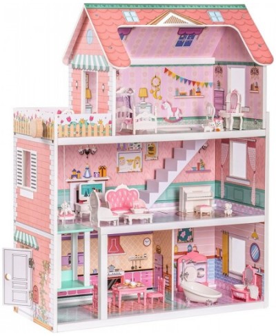 Wooden Dollhouse with Elevator 20pcs Furniture 3-Storey Preschool Toy Dollhouse for Kids Girls $129.38 - Dollhouses