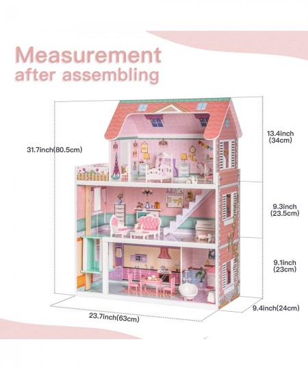 Wooden Dollhouse with Elevator 20pcs Furniture 3-Storey Preschool Toy Dollhouse for Kids Girls $129.38 - Dollhouses