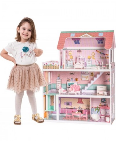 Wooden Dollhouse with Elevator 20pcs Furniture 3-Storey Preschool Toy Dollhouse for Kids Girls $129.38 - Dollhouses