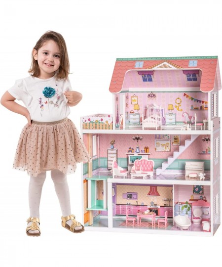 Wooden Dollhouse with Elevator 20pcs Furniture 3-Storey Preschool Toy Dollhouse for Kids Girls $129.38 - Dollhouses