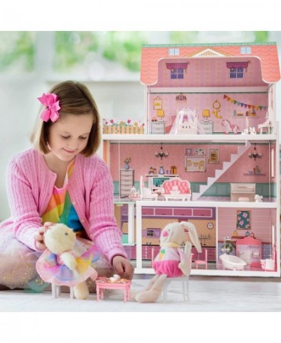 Wooden Dollhouse with Elevator 20pcs Furniture 3-Storey Preschool Toy Dollhouse for Kids Girls $129.38 - Dollhouses