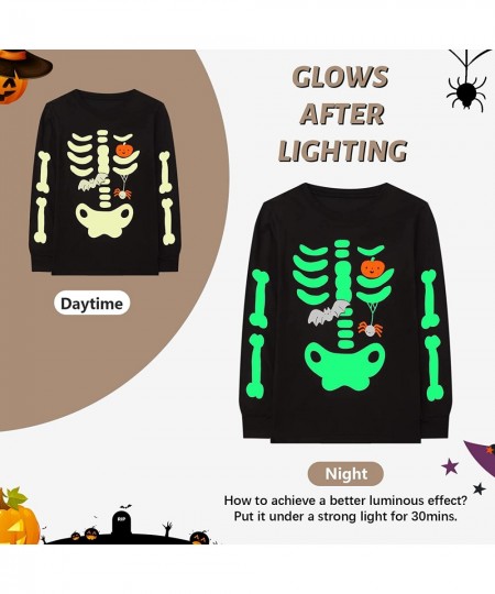 Halloween Pajamas Skeleton Glow In The Dark Pjs Halloween Costumes for Kids Toddler Newborn Baby Clothes $39.34 - Kids' Costumes