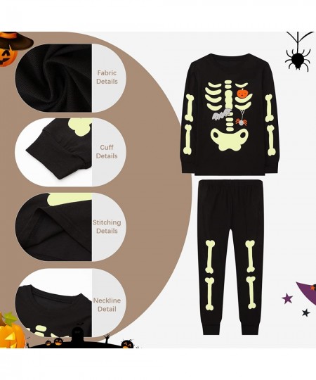 Halloween Pajamas Skeleton Glow In The Dark Pjs Halloween Costumes for Kids Toddler Newborn Baby Clothes $39.34 - Kids' Costumes