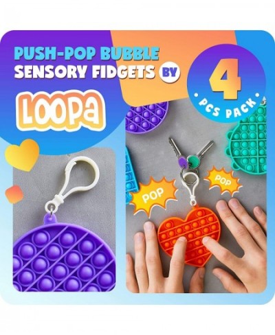 Push Pop Bubble 4-Pack with Keychain Sensory Popping Fidget Toy Silicone Squeeze Anti-Anxiety & Stress Relief for Autism & Sp...