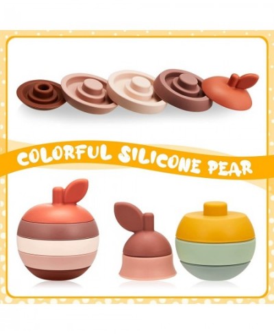 2 Pack Pear Apple Silicone Stacking Toy for Babies Toddlers Kids Baby Educational Toys Nesting Blocks Sorting Teething Toys G...