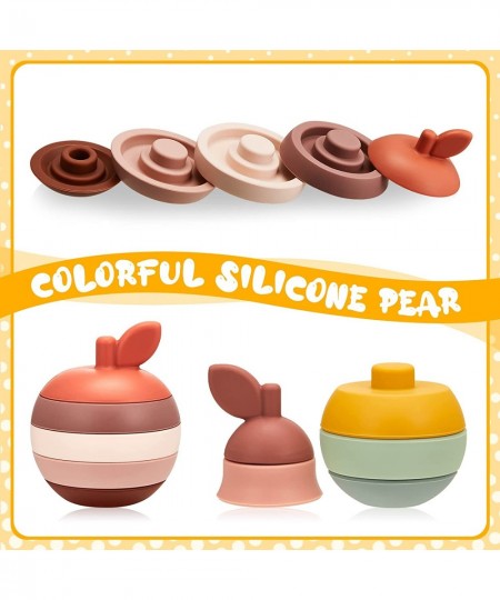 2 Pack Pear Apple Silicone Stacking Toy for Babies Toddlers Kids Baby Educational Toys Nesting Blocks Sorting Teething Toys G...