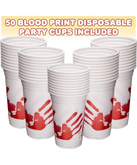 Blood Print Halloween Party Plastic Cups Set of 50 10 oz Halloween Disposable Cups Halloween Party Supplies and Drinking Deco...