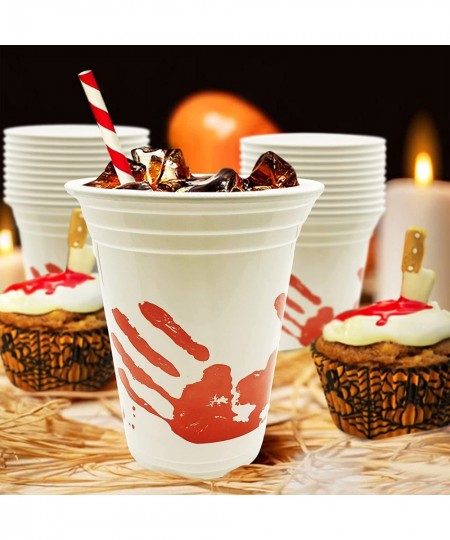 Blood Print Halloween Party Plastic Cups Set of 50 10 oz Halloween Disposable Cups Halloween Party Supplies and Drinking Deco...