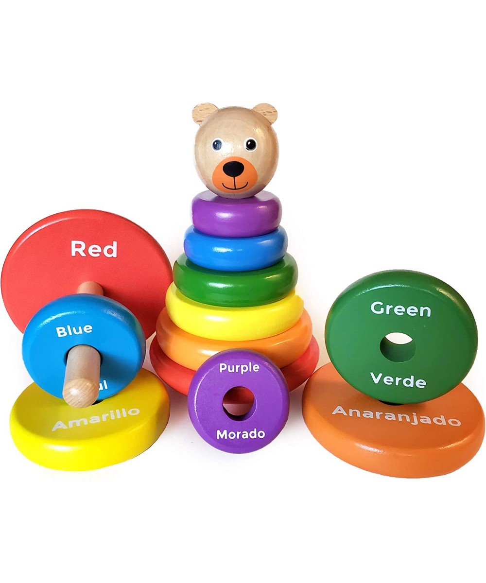 Baby Toys Wooden Stacking Rings - Bilingual Educational Toys for 2 Year Old | Learn Rainbow Colors in English & Spanish | Woo...