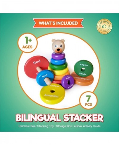 Baby Toys Wooden Stacking Rings - Bilingual Educational Toys for 2 Year Old | Learn Rainbow Colors in English & Spanish | Woo...