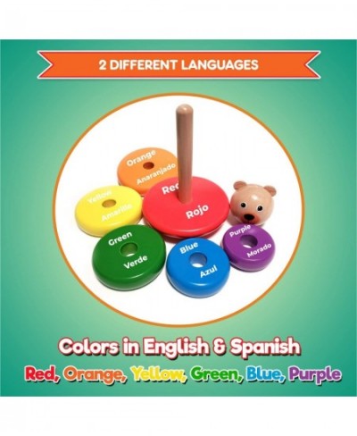 Baby Toys Wooden Stacking Rings - Bilingual Educational Toys for 2 Year Old | Learn Rainbow Colors in English & Spanish | Woo...