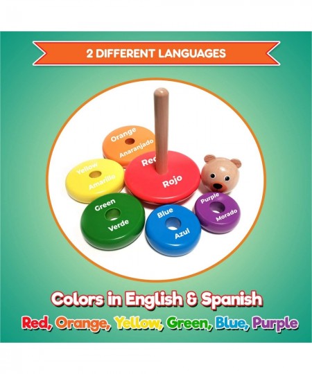 Baby Toys Wooden Stacking Rings - Bilingual Educational Toys for 2 Year Old | Learn Rainbow Colors in English & Spanish | Woo...