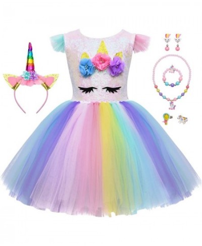 Unicorn Costume for Girls Rainbow Tutu Dress Up with Headband Wing Outfit Princess Birthday Party Gift $49.92 - Kids' Costumes