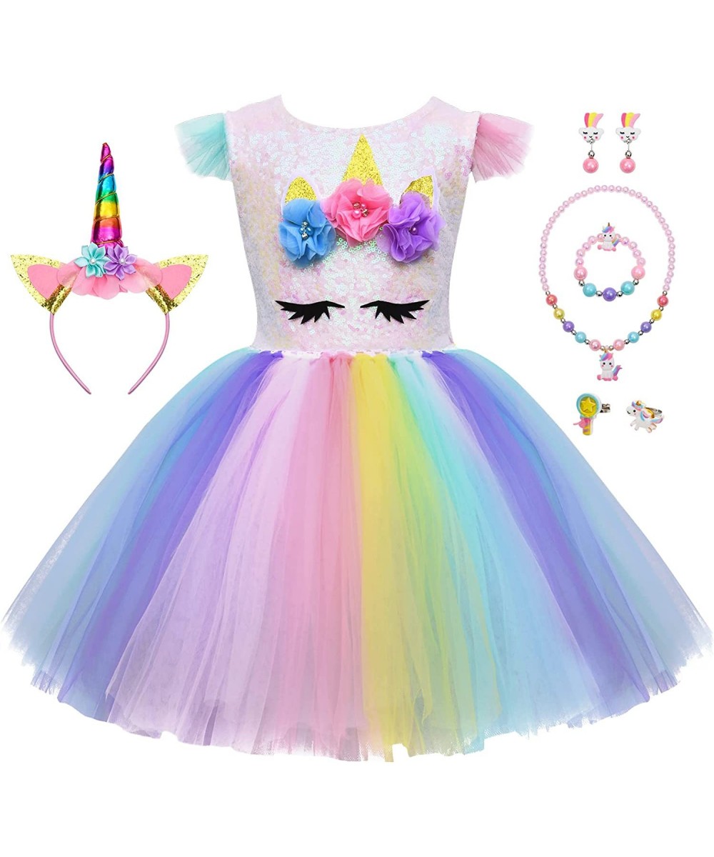 Unicorn Costume for Girls Rainbow Tutu Dress Up with Headband Wing Outfit Princess Birthday Party Gift $49.92 - Kids' Costumes