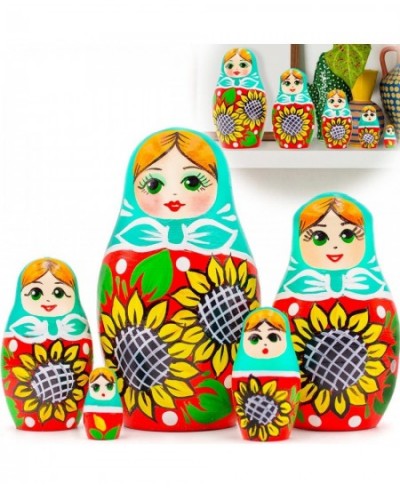 Russian Nesting Dolls Set of 5 pcs - Russian Doll with Sunflower Decorations - Matryoshka Doll with Sunflowers - Sunflower De...