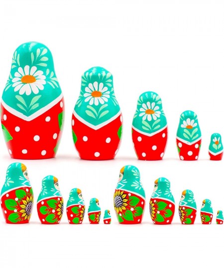 Russian Nesting Dolls Set of 5 pcs - Russian Doll with Sunflower Decorations - Matryoshka Doll with Sunflowers - Sunflower De...