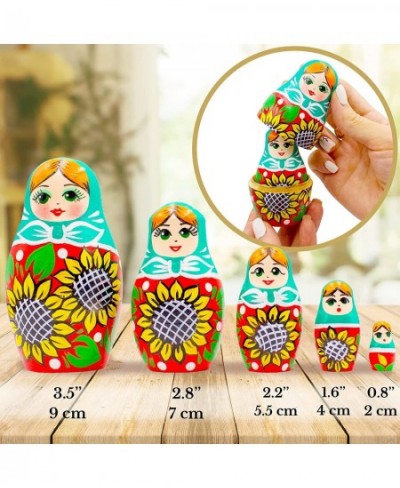 Russian Nesting Dolls Set of 5 pcs - Russian Doll with Sunflower Decorations - Matryoshka Doll with Sunflowers - Sunflower De...