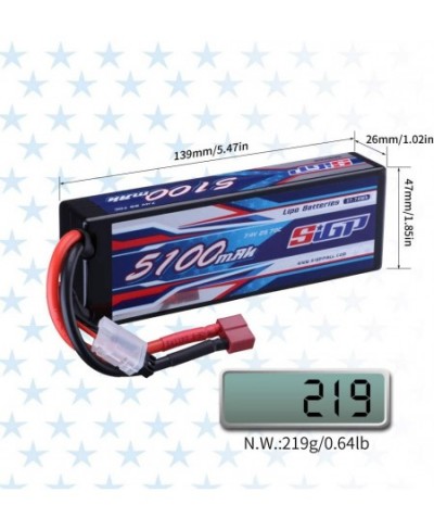 SIGP 2S 7.4V Lipo Battery 5100mAh 70C Hard Case with Deans T Plug for RC Car Truck Boat Vehicles Tank Buggy Racing Hobby $49....