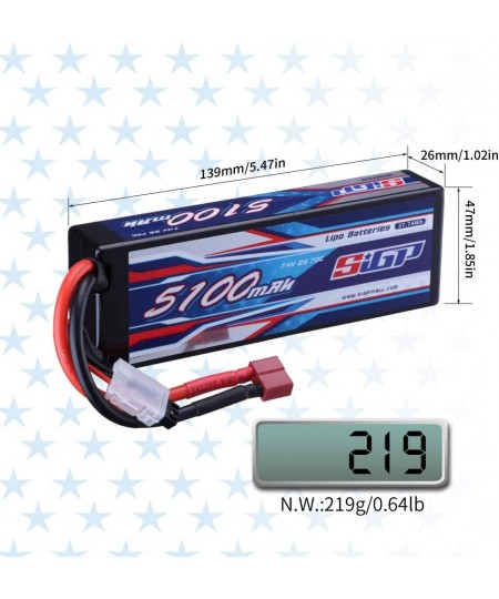 SIGP 2S 7.4V Lipo Battery 5100mAh 70C Hard Case with Deans T Plug for RC Car Truck Boat Vehicles Tank Buggy Racing Hobby $49....