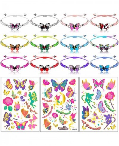 15 Pieces Butterfly Party Favors Colorful Butterfly Bracelets and Butterfly Temporary Tattoos Adjustable Bracelet for Butterf...