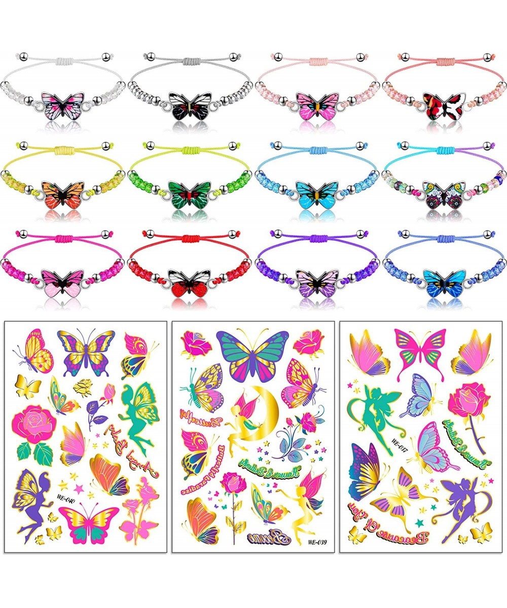 15 Pieces Butterfly Party Favors Colorful Butterfly Bracelets and Butterfly Temporary Tattoos Adjustable Bracelet for Butterf...