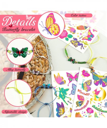 15 Pieces Butterfly Party Favors Colorful Butterfly Bracelets and Butterfly Temporary Tattoos Adjustable Bracelet for Butterf...