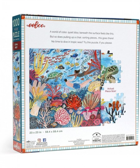 eeBoo: Piece and Love Coral Reef 1000 Piece Square Adult Jigsaw Puzzle High-Quality Puzzle for Adults and Families Glossy Stu...