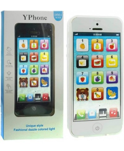 White Music Y-Phone Phone Toy Mobile Learning English Letters Fruits Toy LED Play Cellphone Yphone for Baby Kids Children Tod...