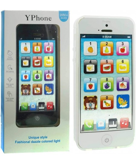 White Music Y-Phone Phone Toy Mobile Learning English Letters Fruits Toy LED Play Cellphone Yphone for Baby Kids Children Tod...