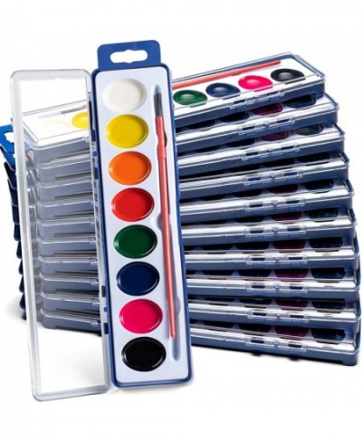 Watercolor Paint Sets for Kids - Bulk Pack of 12 8 Washable Water Color Paints in Palette Tray and Painting Brush for Colorin...