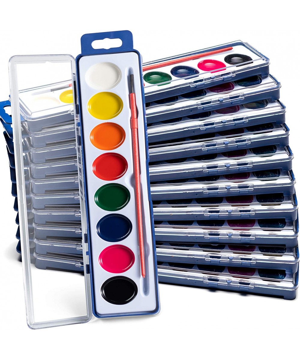 Watercolor Paint Sets for Kids - Bulk Pack of 12 8 Washable Water Color Paints in Palette Tray and Painting Brush for Colorin...