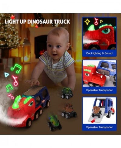 Dinosaur Truck Toys for Kids 3-5 Dino Trucks with Music Spray and Light-up 3 Pull Back Dinosaur Cars and 6 Dinosaur Toys Chri...