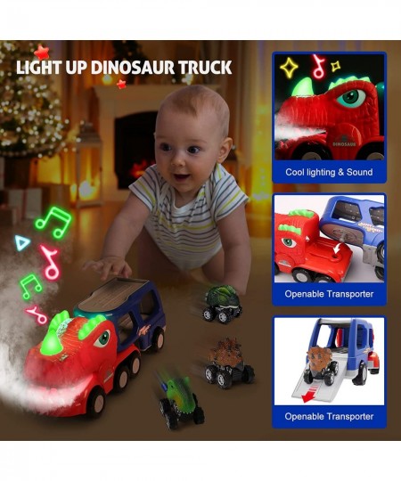 Dinosaur Truck Toys for Kids 3-5 Dino Trucks with Music Spray and Light-up 3 Pull Back Dinosaur Cars and 6 Dinosaur Toys Chri...