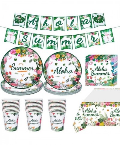 Hawaiian Luau Party Paper Plates and Napkins Serves 24 Flamingo Tropical Party Supplies for Hawaiian Summer Tropical Luau Bea...