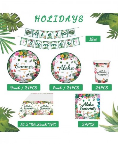 Hawaiian Luau Party Paper Plates and Napkins Serves 24 Flamingo Tropical Party Supplies for Hawaiian Summer Tropical Luau Bea...