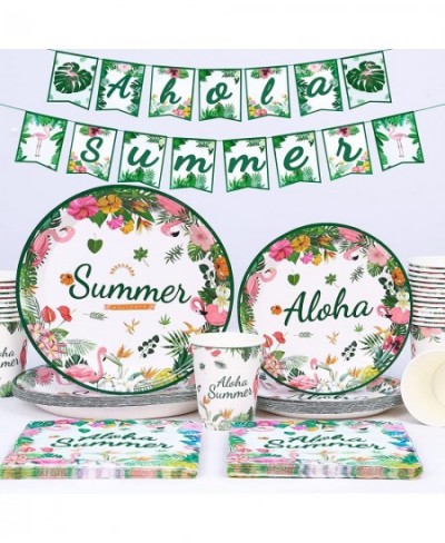 Hawaiian Luau Party Paper Plates and Napkins Serves 24 Flamingo Tropical Party Supplies for Hawaiian Summer Tropical Luau Bea...