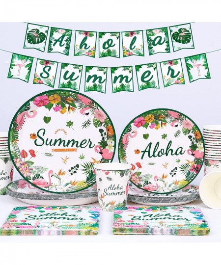 Hawaiian Luau Party Paper Plates and Napkins Serves 24 Flamingo Tropical Party Supplies for Hawaiian Summer Tropical Luau Bea...