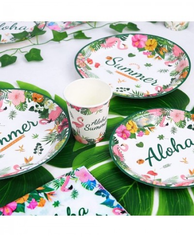 Hawaiian Luau Party Paper Plates and Napkins Serves 24 Flamingo Tropical Party Supplies for Hawaiian Summer Tropical Luau Bea...