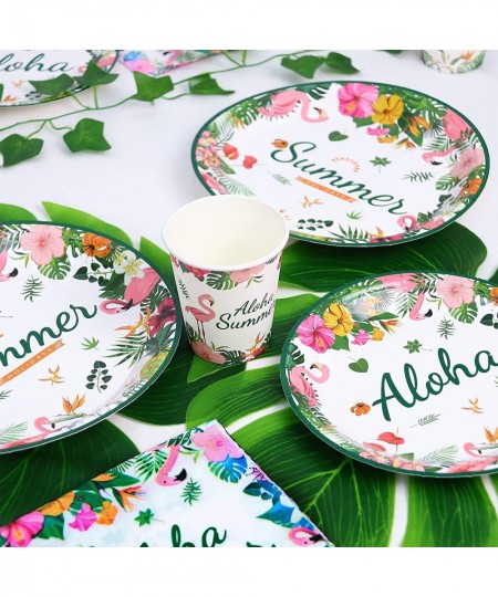 Hawaiian Luau Party Paper Plates and Napkins Serves 24 Flamingo Tropical Party Supplies for Hawaiian Summer Tropical Luau Bea...