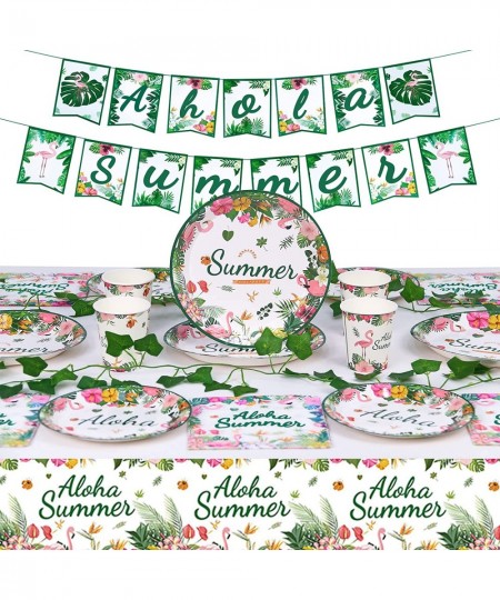 Hawaiian Luau Party Paper Plates and Napkins Serves 24 Flamingo Tropical Party Supplies for Hawaiian Summer Tropical Luau Bea...