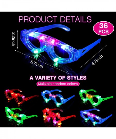 36 Packs LED Glasses for Kids 6 Shapes Glow in The Dark Party Supplies Favor Light Up Glasses LED Glow Glasses Neon LED Flash...