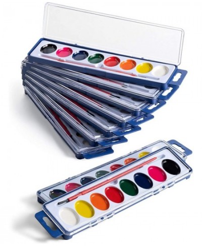 Watercolor Paint Sets for Kids - Bulk Pack of 12 8 Washable Water Color Paints in Palette Tray and Painting Brush for Colorin...