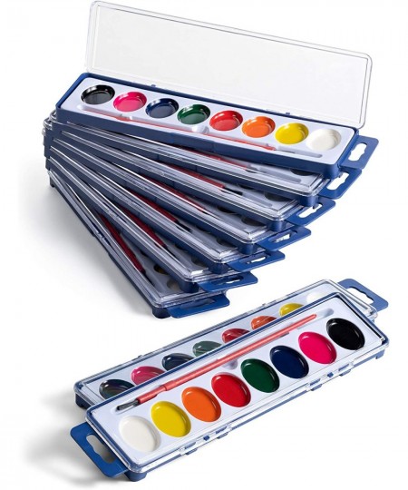 Watercolor Paint Sets for Kids - Bulk Pack of 12 8 Washable Water Color Paints in Palette Tray and Painting Brush for Colorin...