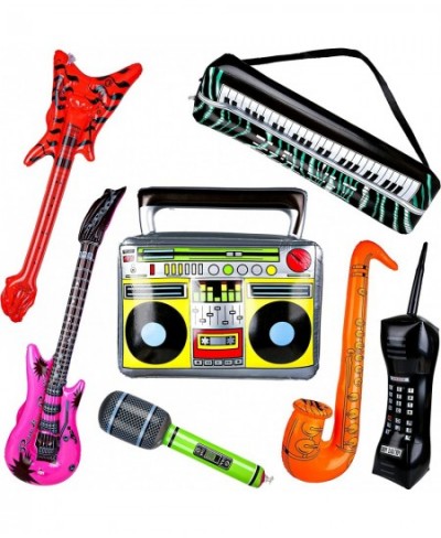 7 Pcs Inflatable Rock Star Toy Set Rock and Roll Party Favors Supplies Guitar Mic Boombox Sax Keyboard Piano Phone Band Toys ...