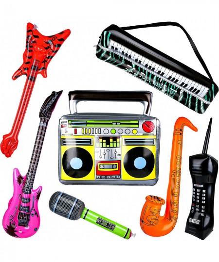 7 Pcs Inflatable Rock Star Toy Set Rock and Roll Party Favors Supplies Guitar Mic Boombox Sax Keyboard Piano Phone Band Toys ...