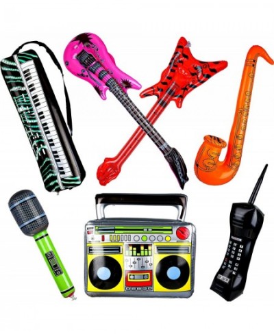 7 Pcs Inflatable Rock Star Toy Set Rock and Roll Party Favors Supplies Guitar Mic Boombox Sax Keyboard Piano Phone Band Toys ...