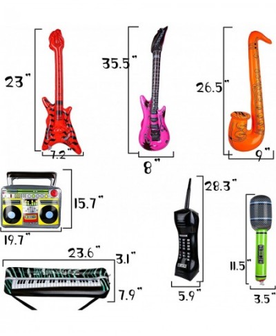 7 Pcs Inflatable Rock Star Toy Set Rock and Roll Party Favors Supplies Guitar Mic Boombox Sax Keyboard Piano Phone Band Toys ...