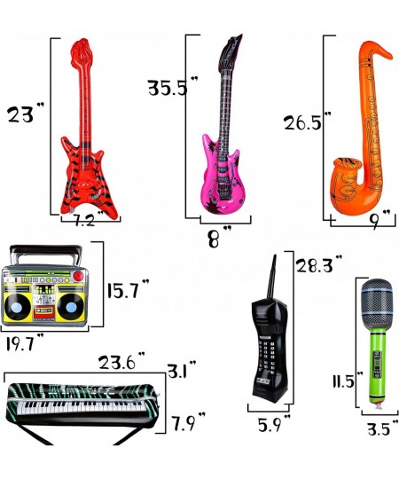 7 Pcs Inflatable Rock Star Toy Set Rock and Roll Party Favors Supplies Guitar Mic Boombox Sax Keyboard Piano Phone Band Toys ...