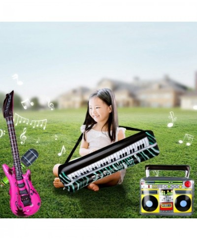 7 Pcs Inflatable Rock Star Toy Set Rock and Roll Party Favors Supplies Guitar Mic Boombox Sax Keyboard Piano Phone Band Toys ...