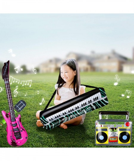 7 Pcs Inflatable Rock Star Toy Set Rock and Roll Party Favors Supplies Guitar Mic Boombox Sax Keyboard Piano Phone Band Toys ...